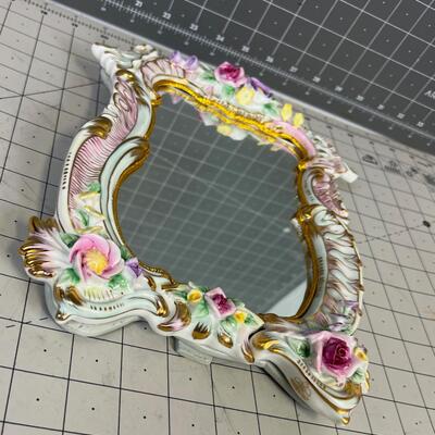 Limoges Porcelain White and Pink Floral Mirror