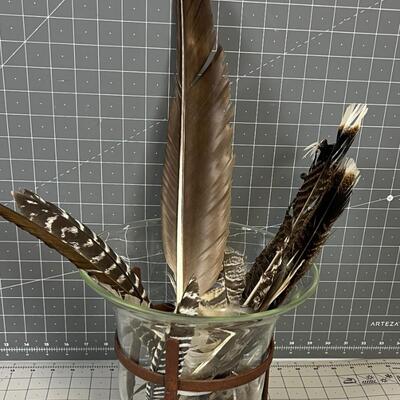 GLASS Vase with Feathers 