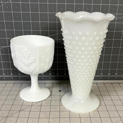 2 Milk Glass Vases 