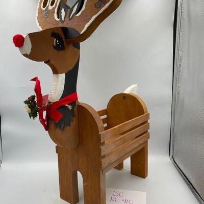 Vintage hand painted Rudolph wooden crate planter