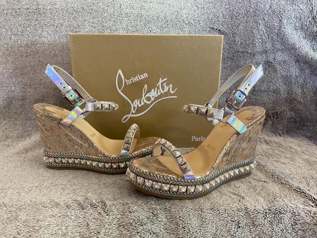 louboutin white wedges