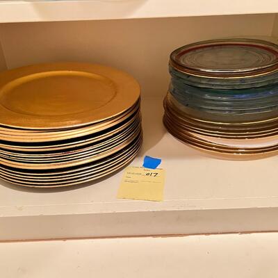 20 Gold color plate chargers and glass plates