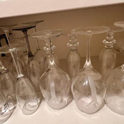 Clear and colored wine glasses and goblets, drinking glasses