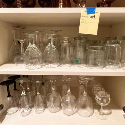 Clear and colored wine glasses and goblets, drinking glasses