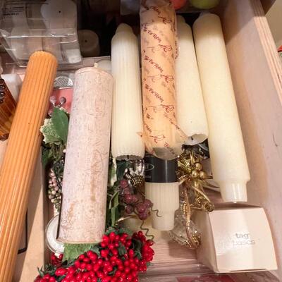2 drawers filled with tapers , candle bases tea lights holders