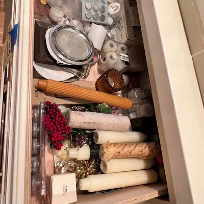 2 drawers filled with tapers , candle bases tea lights holders
