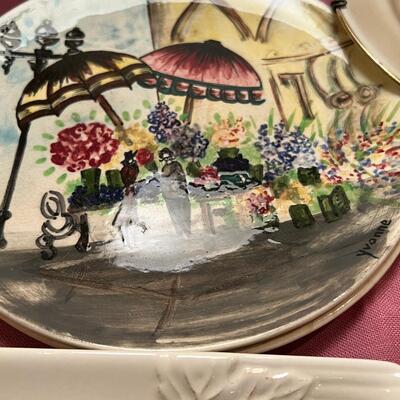 Table full of collectible glass and ceramics,  Noritake Quail plate with COA