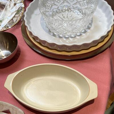 Table full of collectible glass and ceramics,  Noritake Quail plate with COA