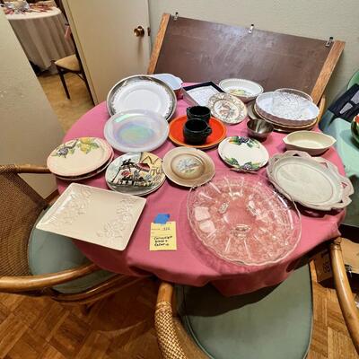 Table full of collectible glass and ceramics,  Noritake Quail plate with COA