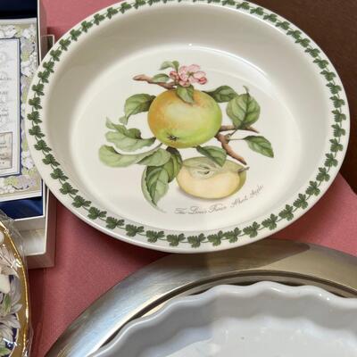 Table full of collectible glass and ceramics,  Noritake Quail plate with COA