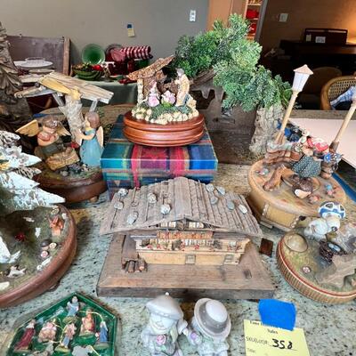 Holiday music boxes and figurines
