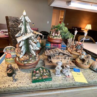 Holiday music boxes and figurines