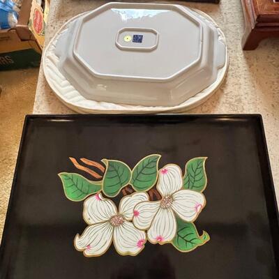 Asain theme, vintage plates, geen lidded, Floral laquier , chop sticks in holder
