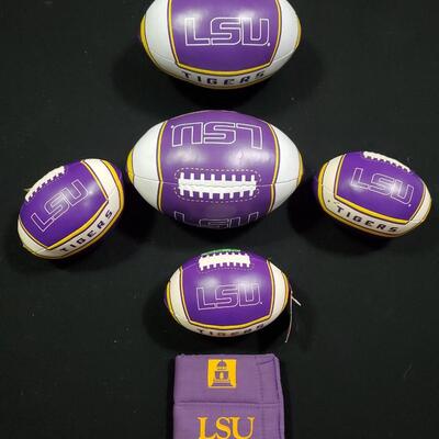 LSU Lot 6 Piece - Plush Footballs and Koozie