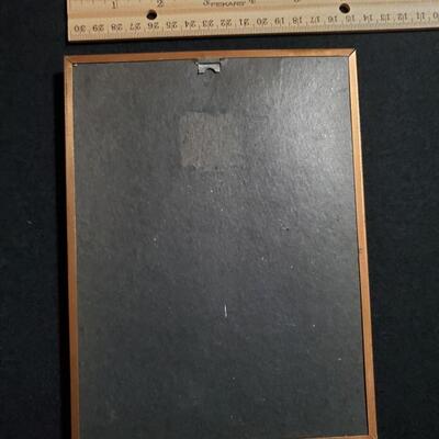 Vintage Convex Bubble Glass Copper Frame Reverse Blue Painting