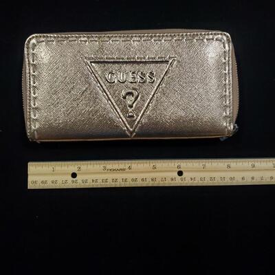 New Guess Zippered Wallet Large Metallic Rose Gold