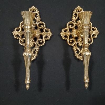 Home Interiors Gold Metal Wall Sconces - Set of 2