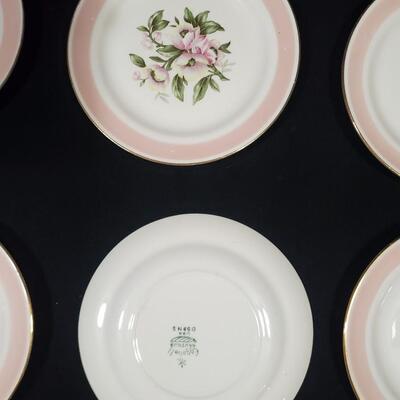 6 Homer Laughlin Eggshell Nautilus Pink Band 6'' Bread & Butter Plates - Pattern 1951