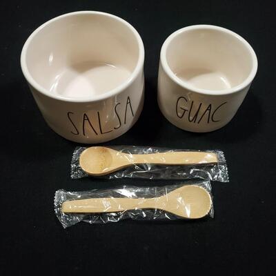 New Rae Dunn Salsa & Guac Glass Bowl Set + 2 Spoons - NIB