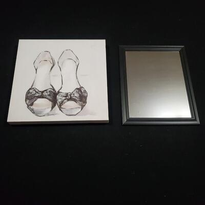 Canvas High Heel Shoe 12'' X 12'' and Black Framed Mirror 8'' X 10''