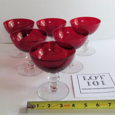 Set of 6 Vintage Red and Clear Fancy Sherbert Dishes