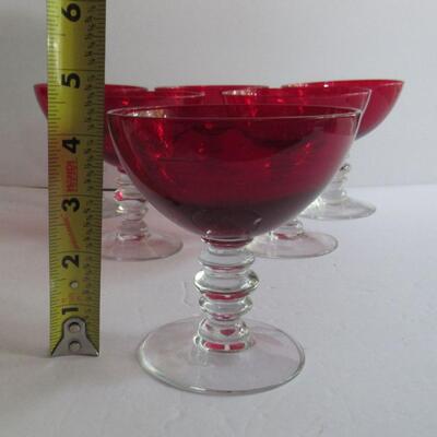Set of 6 Vintage Red and Clear Fancy Sherbert Dishes