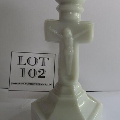 Old Milk Glass Crucifix Candlestick