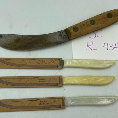3 quikut stainless hollow ground steak knives and misc. knife
