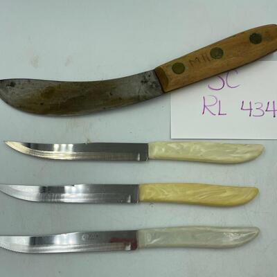 3 quikut stainless hollow ground steak knives and misc. knife