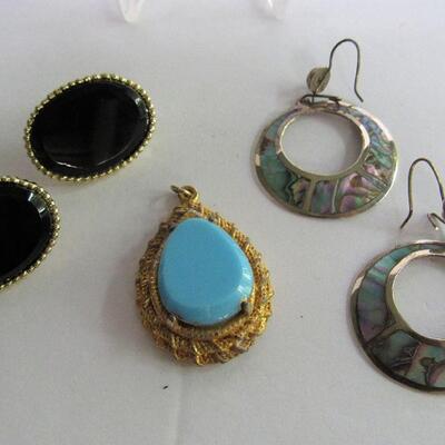 Vintage Mexico Abalone and Silver Earrings and Glass Earrings and Pendent