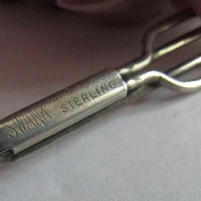 Vintage Sterling Silver Swank Tie Pin and Sterling and Abalone Earrings, Mexico