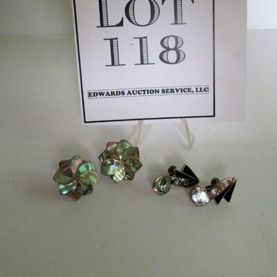 2 Pair Vintage Mexico Sterling and Abalone Shell Earrings