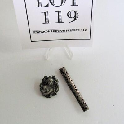 Vintage Mexico Sterling Tie Bar and Contemporary Art Nouveau Broach