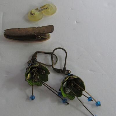 Vintage MOP Clip, Tiny Faux MOP Buttons and Newer Metal Earrings