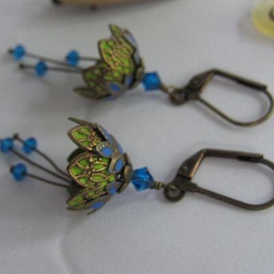 Vintage MOP Clip, Tiny Faux MOP Buttons and Newer Metal Earrings