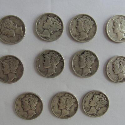 11 Silver Mercury Dimes