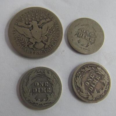 1915 D Barber Quarter and 3 Barber Dimes