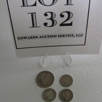 1915 D Barber Quarter and 3 Barber Dimes