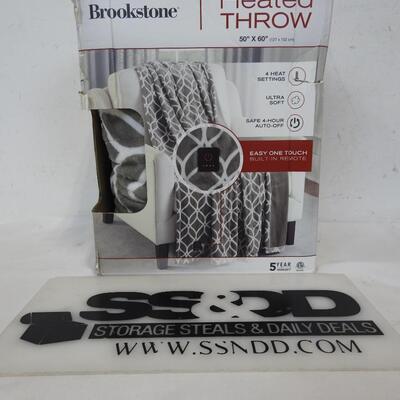 Brookstone Heated Throw-One Touch Built-In RemoteGray/White-50