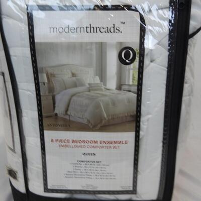 Modern Threads 8 Pc Microfiber Comforter Set, Antonella, White, Queen, Stained