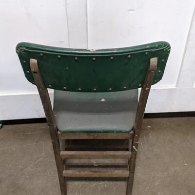 4 Vintage Wooden Foldable Padded Chairs, 3 Green & 1 Tan - Used, Poor Condition