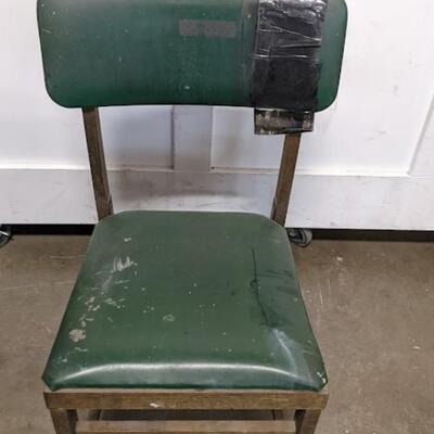 4 Vintage Wooden Foldable Padded Chairs, 3 Green & 1 Tan - Used, Poor Condition