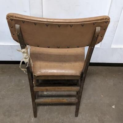 4 Vintage Wooden Foldable Padded Chairs, 3 Green & 1 Tan - Used, Poor Condition