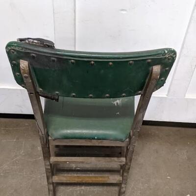 4 Vintage Wooden Foldable Padded Chairs, 3 Green & 1 Tan - Used, Poor Condition