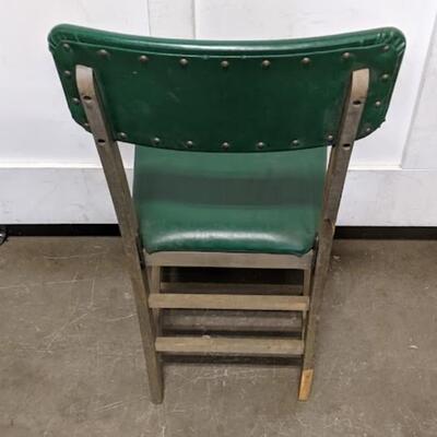 4 Vintage Wooden Foldable Padded Chairs, 3 Green & 1 Tan - Used, Poor Condition