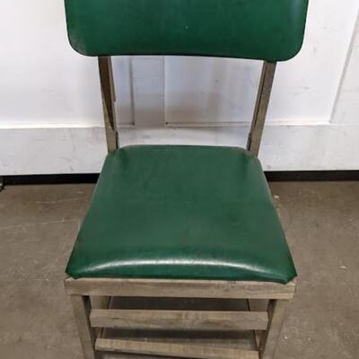 4 Vintage Wooden Foldable Padded Chairs, 3 Green & 1 Tan - Used, Poor Condition