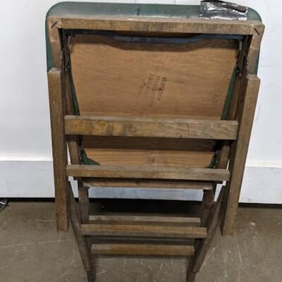 4 Vintage Wooden Foldable Padded Chairs, 3 Green & 1 Tan - Used, Poor Condition