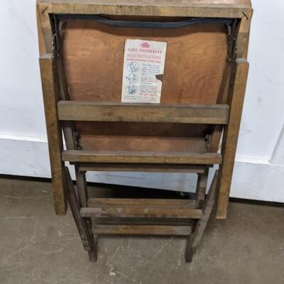 4 Vintage Wooden Foldable Padded Chairs, 3 Green & 1 Tan - Used, Poor Condition