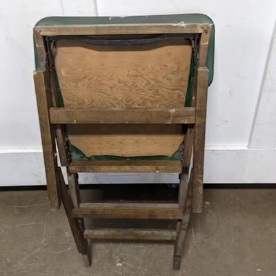 4 Vintage Wooden Foldable Padded Chairs, 3 Green & 1 Tan - Used, Poor Condition