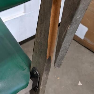 4 Vintage Wooden Foldable Padded Chairs, 3 Green & 1 Tan - Used, Poor Condition